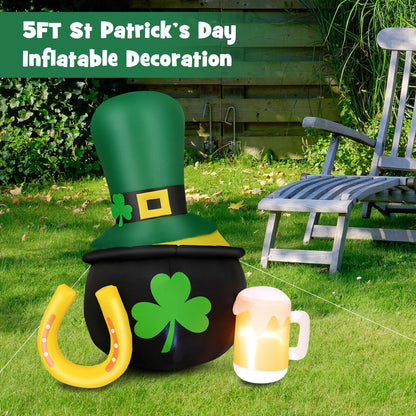 5 Feet St Patrick's Day Inflatable Decoration with Leprechaun Hat, Green - Gallery Canada