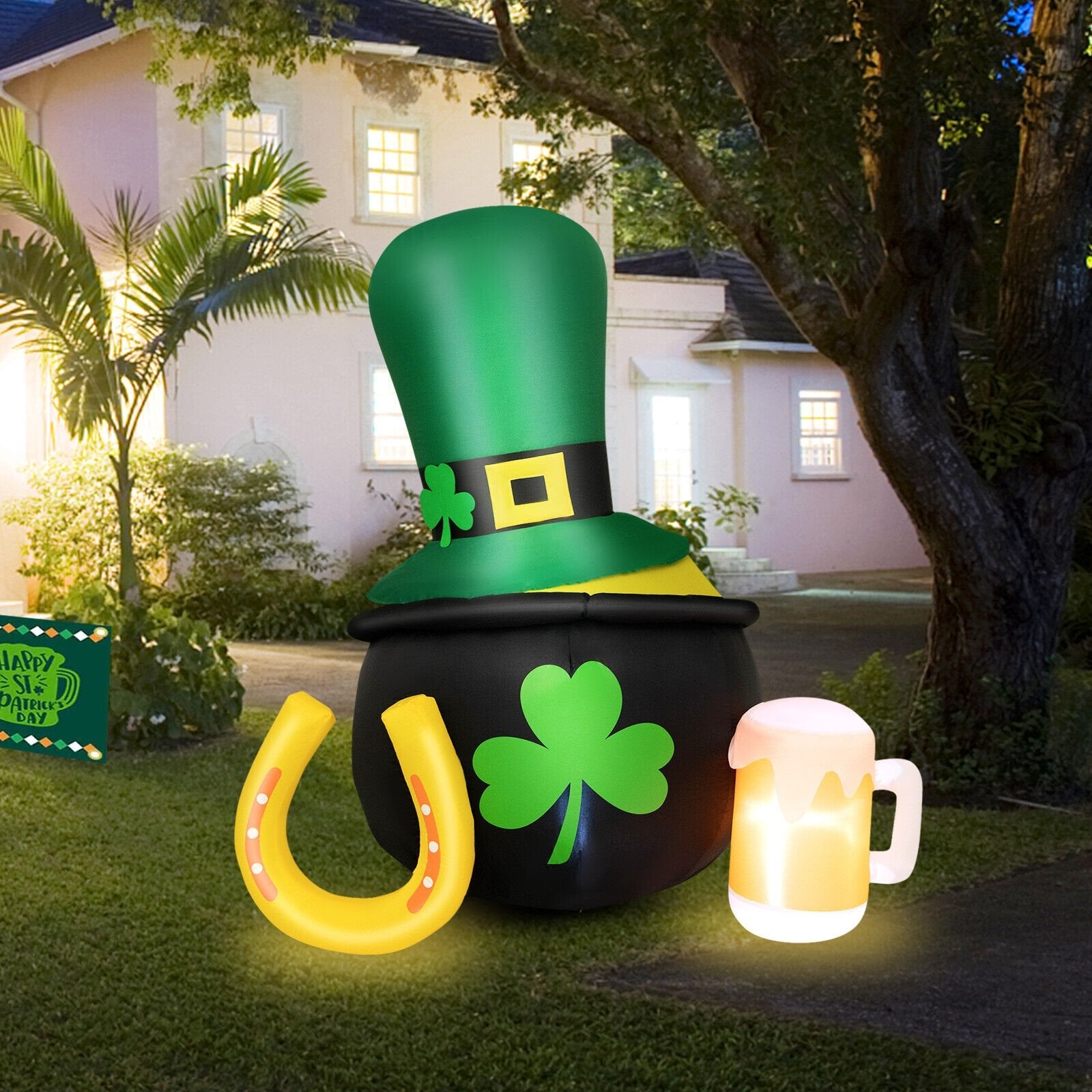 5 Feet St Patrick's Day Inflatable Decoration with Leprechaun Hat, Green Holiday Decor   at Gallery Canada