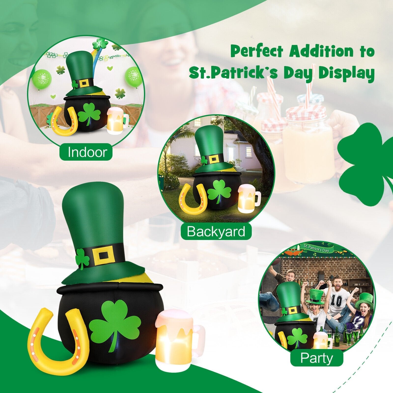 5 Feet St Patrick's Day Inflatable Decoration with Leprechaun Hat, Green Holiday Decor   at Gallery Canada