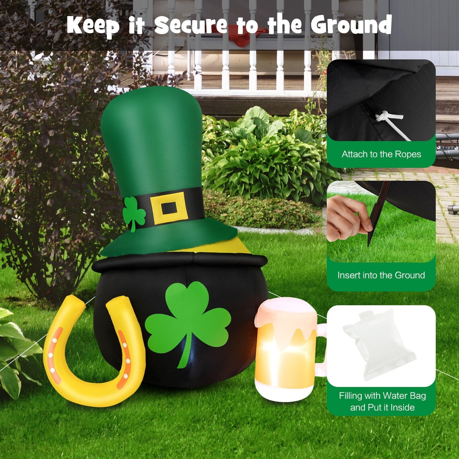 5 Feet St Patrick's Day Inflatable Decoration with Leprechaun Hat, Green Holiday Decor   at Gallery Canada