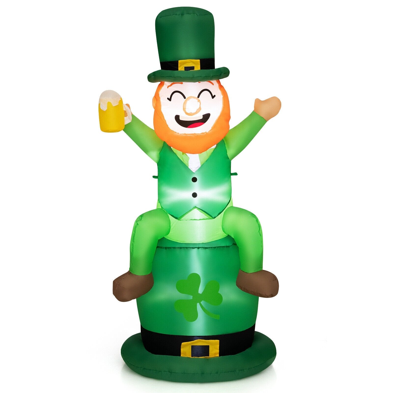 5 Feet St Patrick's Day Inflatable Decoration Leprechaun Sitting on Hat, Green - Gallery Canada