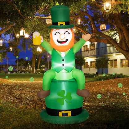 5 Feet St Patrick's Day Inflatable Decoration Leprechaun Sitting on Hat, Green - Gallery Canada