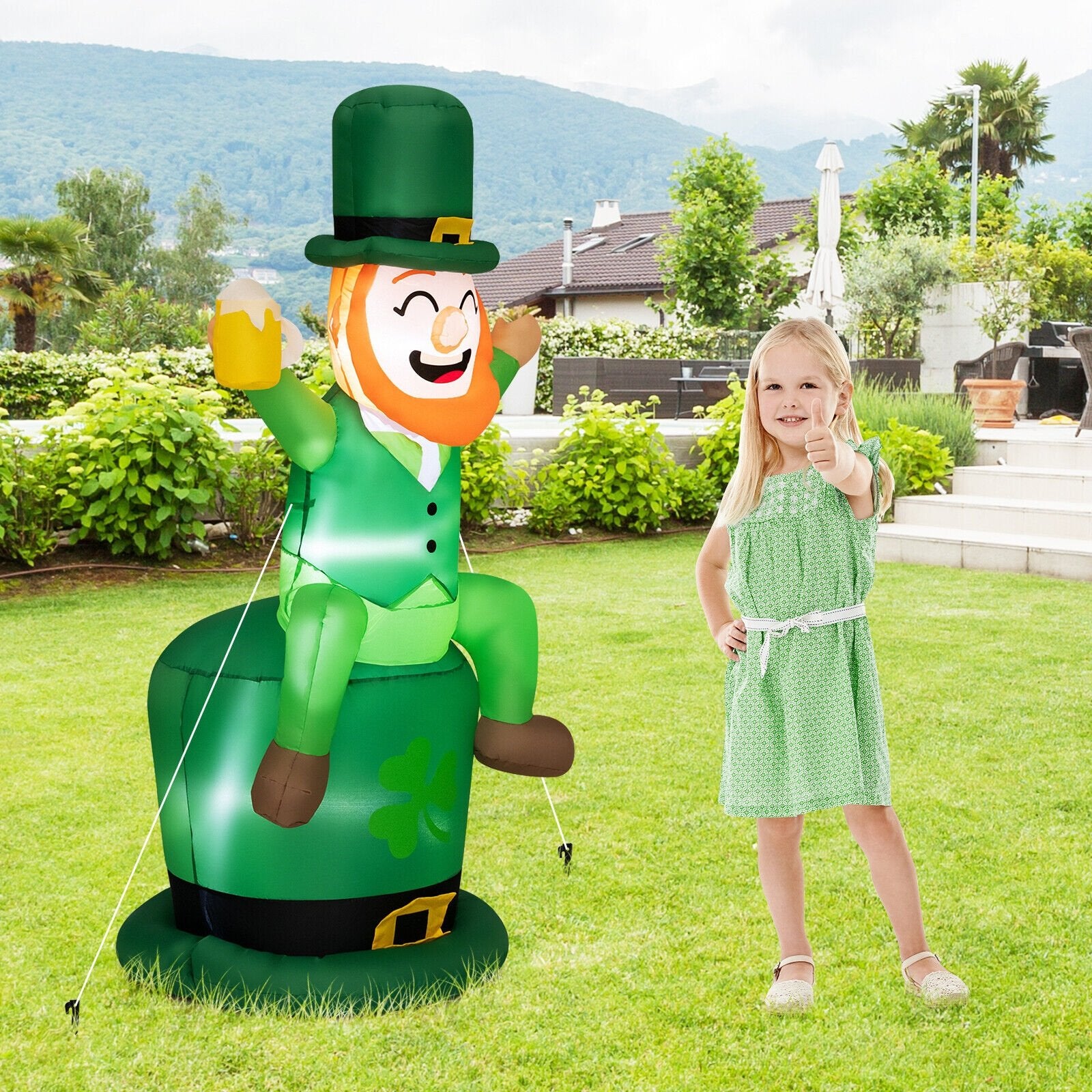 5 Feet St Patrick's Day Inflatable Decoration Leprechaun Sitting on Hat, Green - Gallery Canada