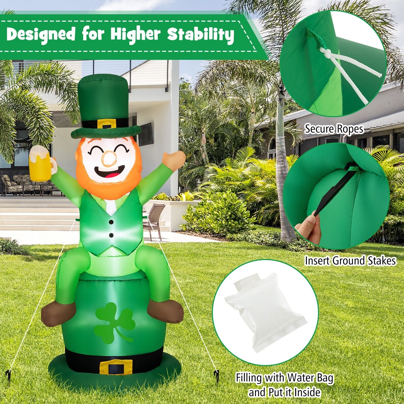 5 Feet St Patrick's Day Inflatable Decoration Leprechaun Sitting on Hat, Green Holiday Decor   at Gallery Canada