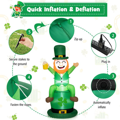 5 Feet St Patrick's Day Inflatable Decoration Leprechaun Sitting on Hat, Green - Gallery Canada