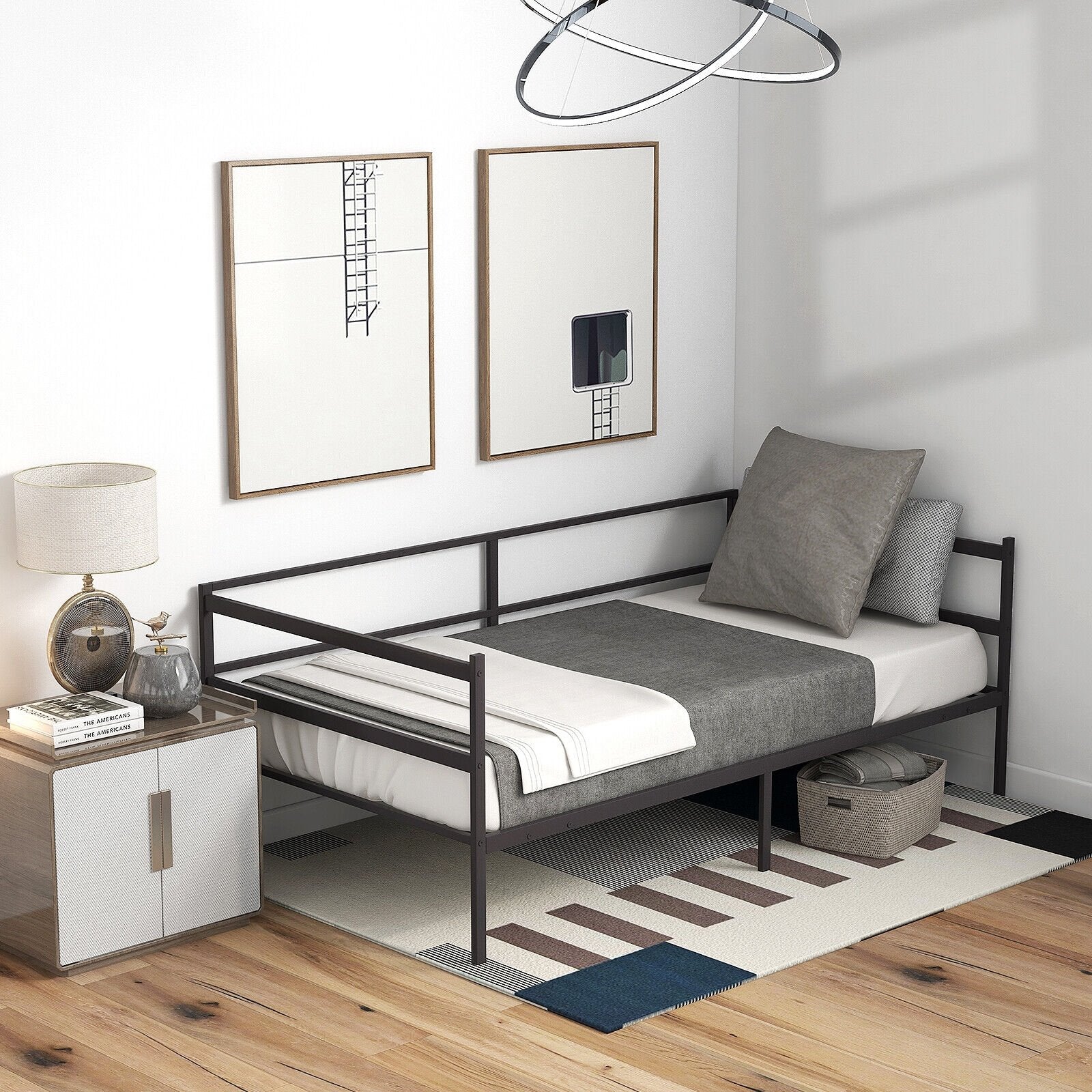 Twin Size Metal Daybed Frame for Living Room Bedroom, Black Trundle Bed Frame   at Gallery Canada