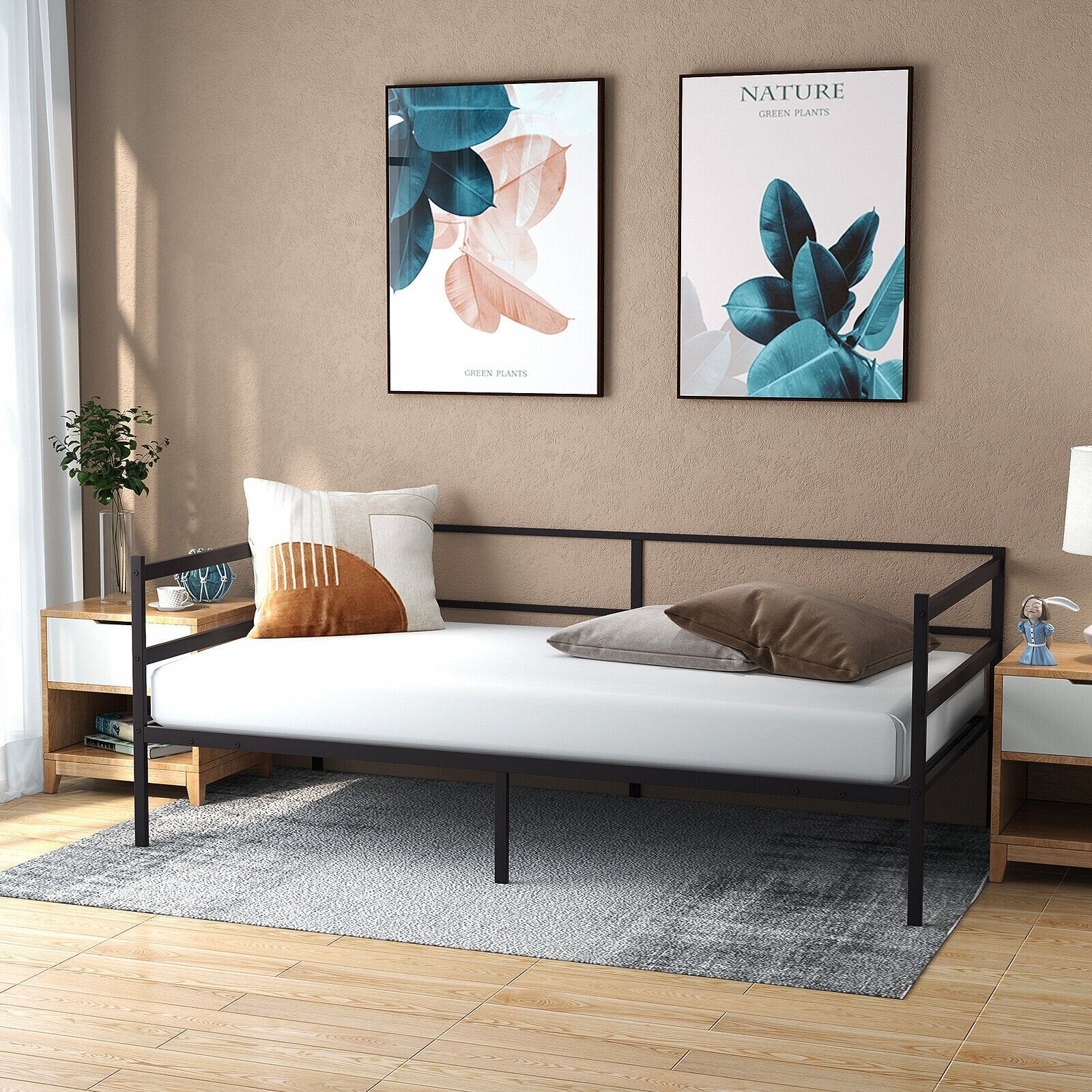 Twin Size Metal Daybed Frame for Living Room Bedroom, Black Trundle Bed Frame   at Gallery Canada