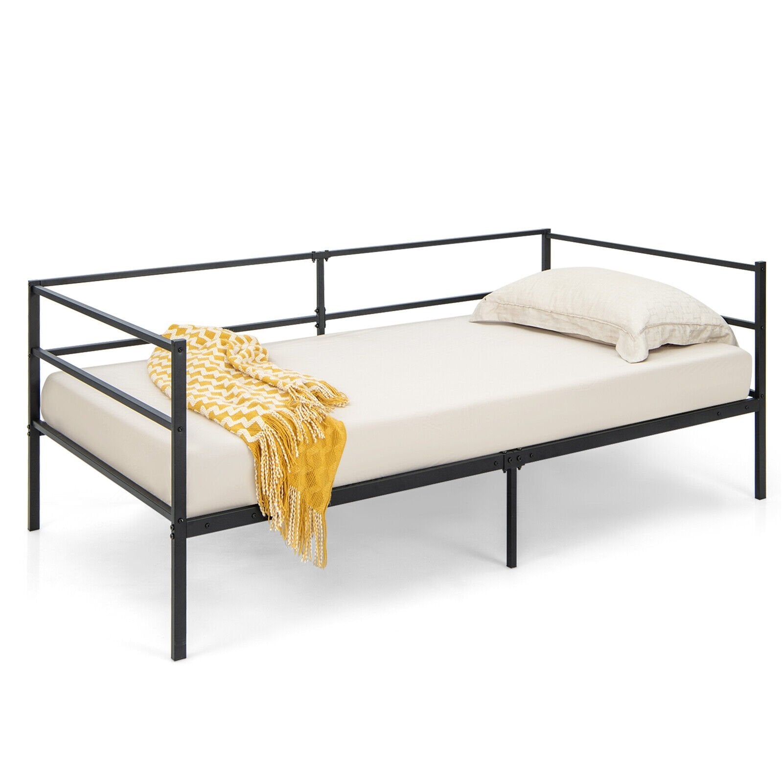 Twin Size Metal Daybed Frame for Living Room Bedroom, Black Trundle Bed Frame   at Gallery Canada