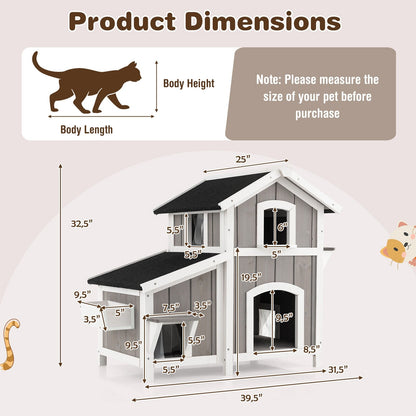 Outdoor 2-Story Wooden Feral Cat House with Escape Door, Gray Cat Supplies   at Gallery Canada