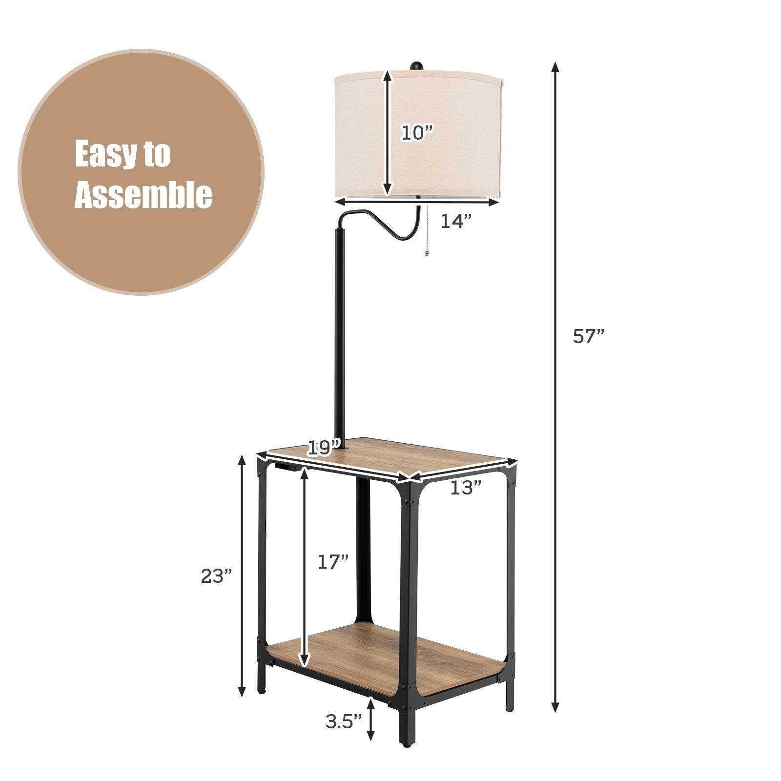 360° Rotatable Floor Lamp with End Table and USB Charging Ports, Black Table & Floor Lamps   at Gallery Canada