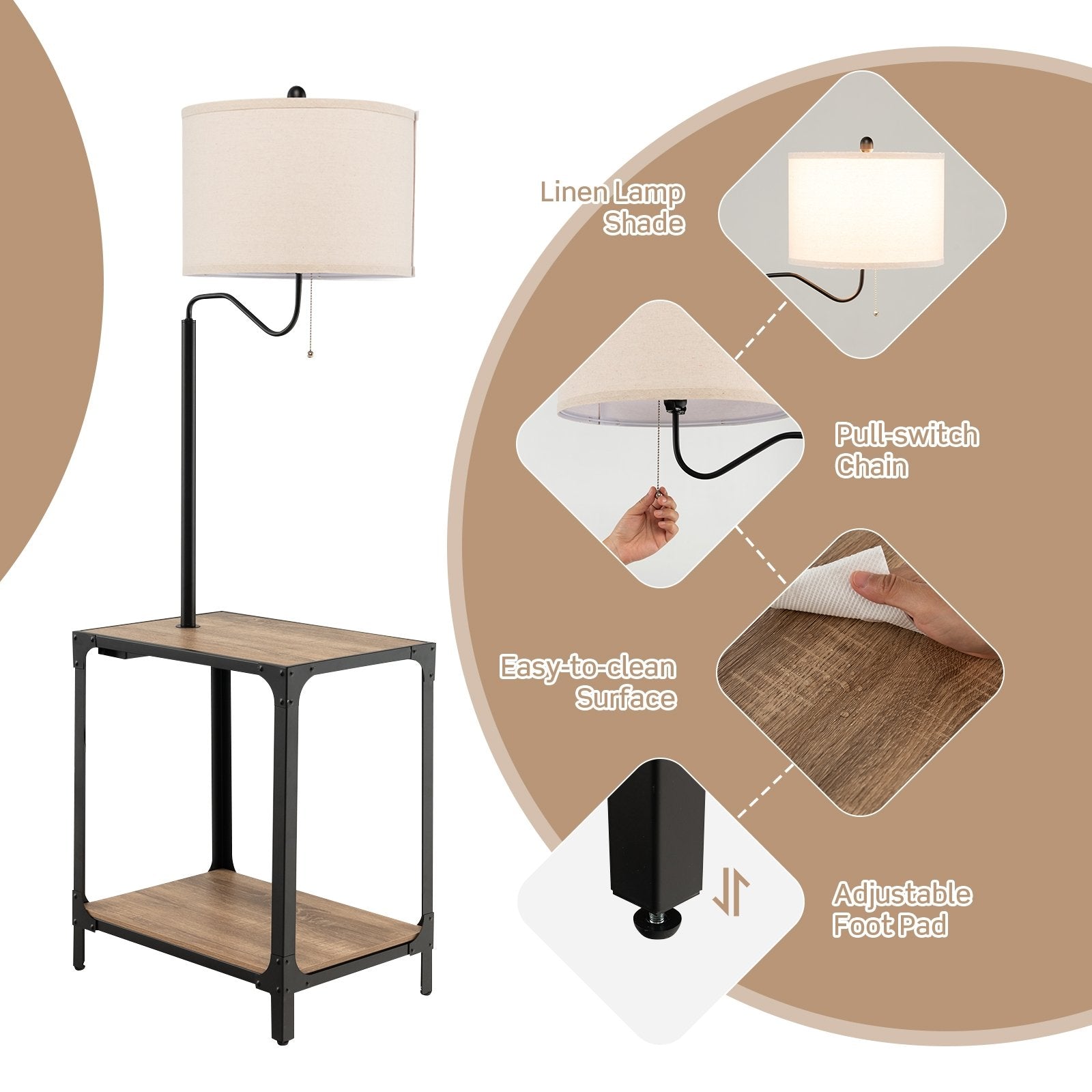 360° Rotatable Floor Lamp with End Table and USB Charging Ports, Black Table & Floor Lamps   at Gallery Canada