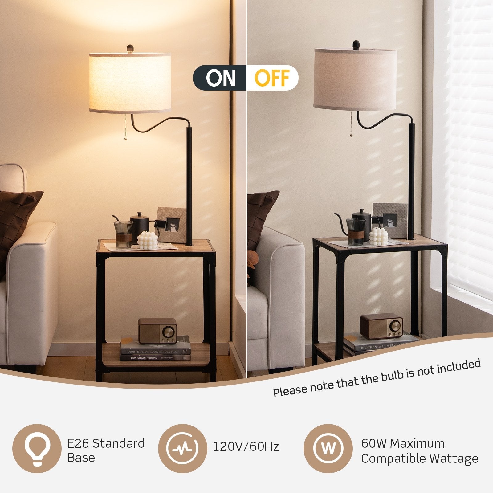 360° Rotatable Floor Lamp with End Table and USB Charging Ports, Black Table & Floor Lamps   at Gallery Canada