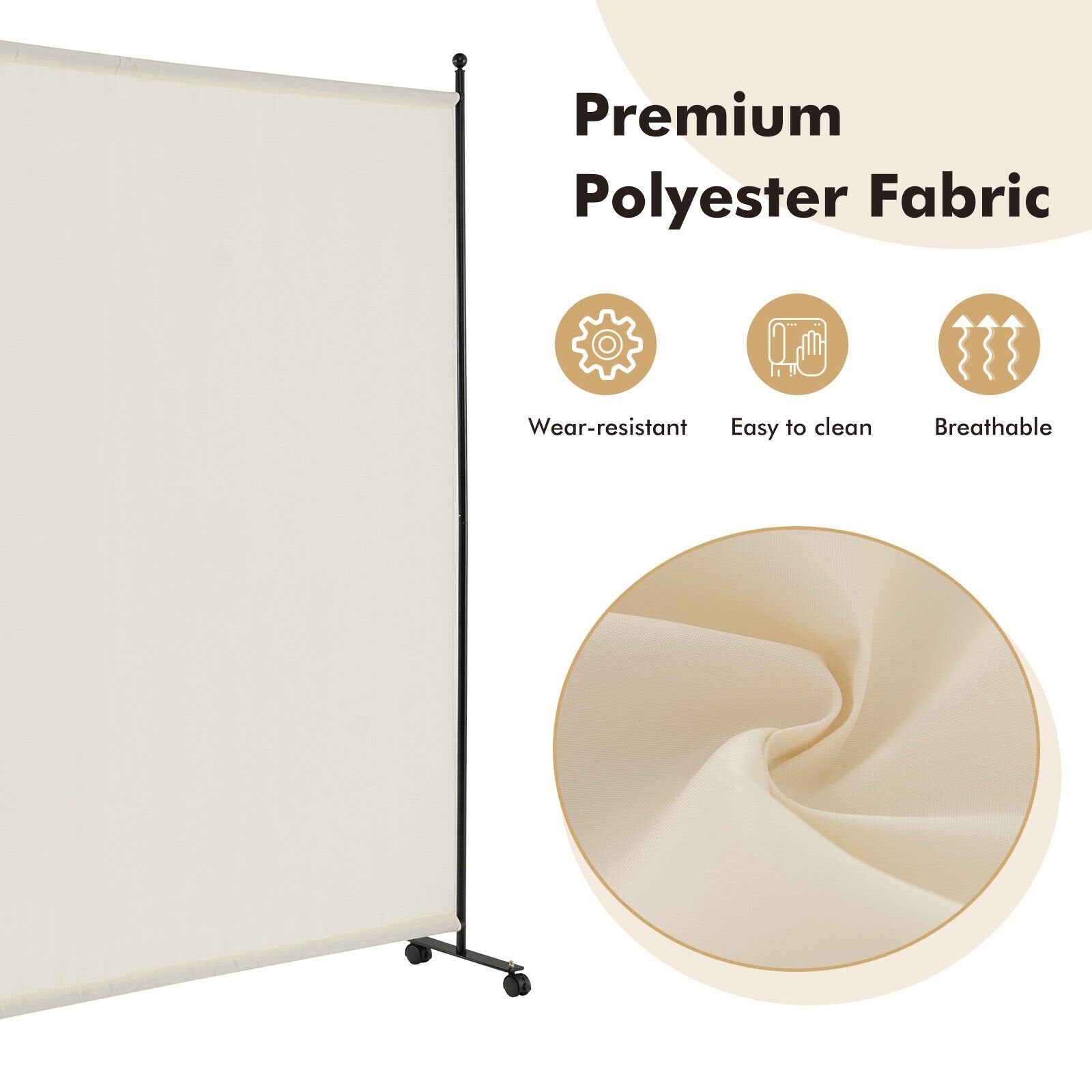 6 Feet Single Panel Rolling Room Divider with Smooth Wheels, White Room Dividers   at Gallery Canada