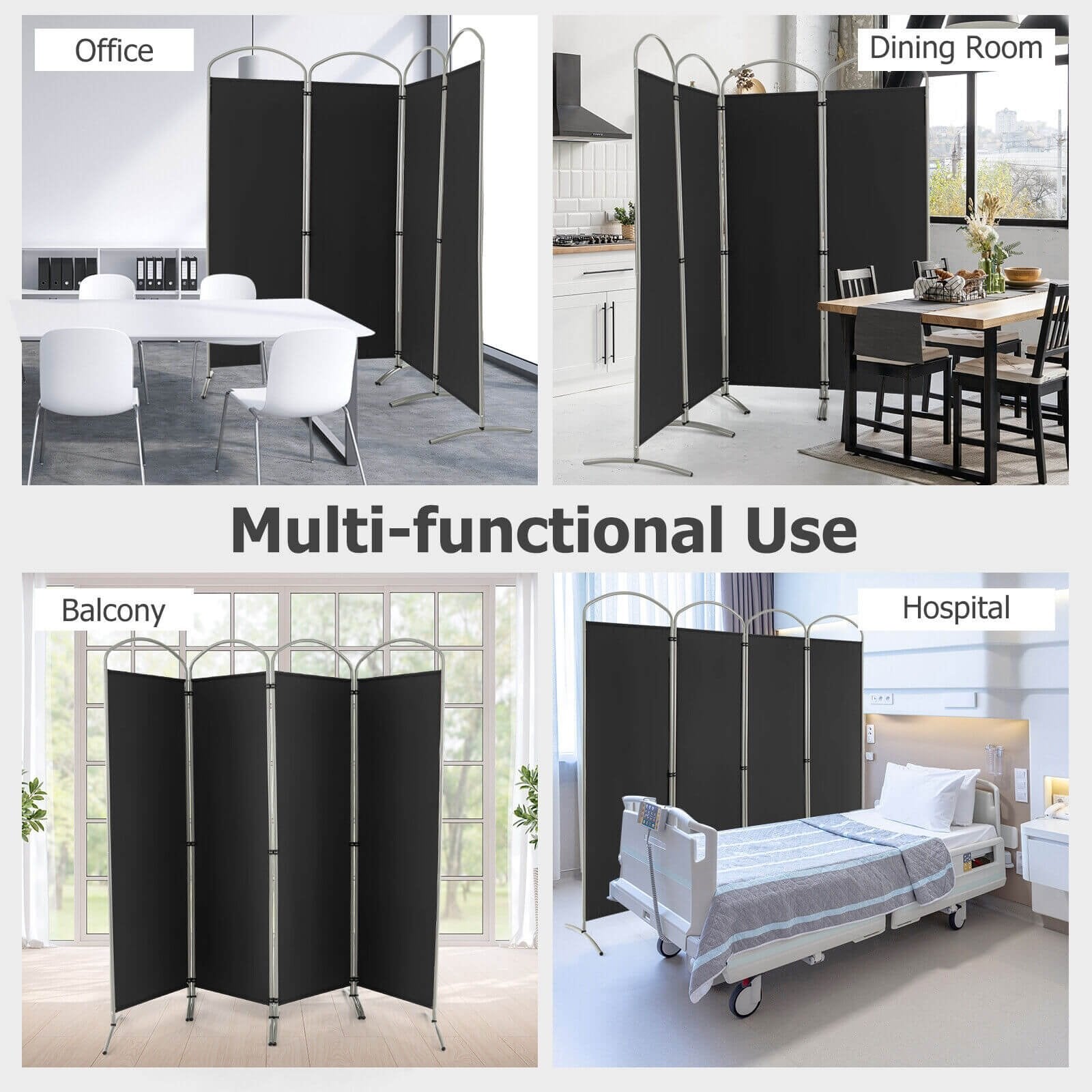 6.2Ft Folding 4-Panel Room Divider for Home Office Living Room, Black - Gallery Canada