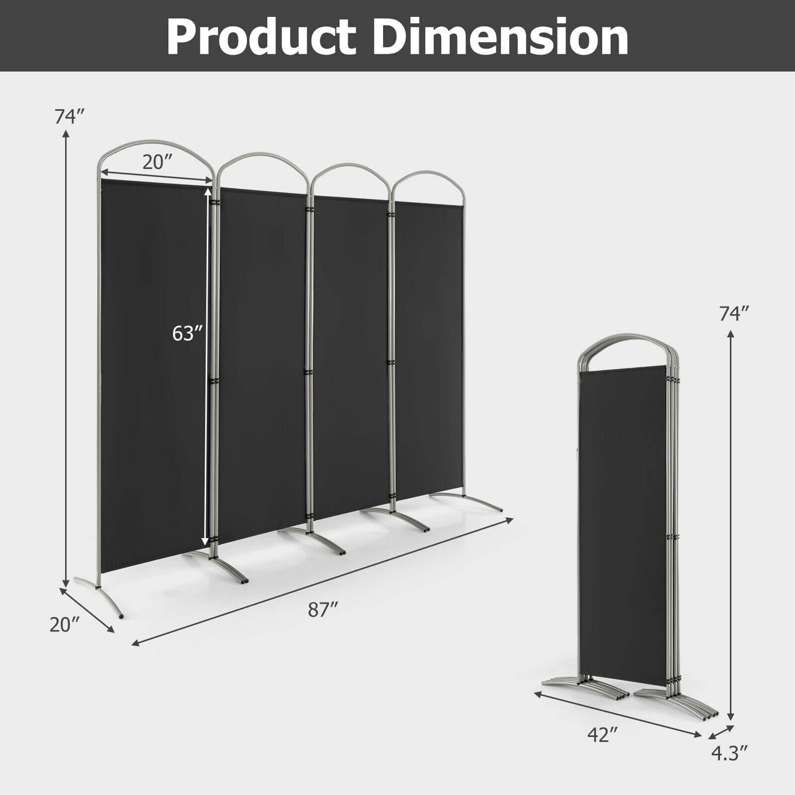 6.2Ft Folding 4-Panel Room Divider for Home Office Living Room, Black Room Dividers   at Gallery Canada