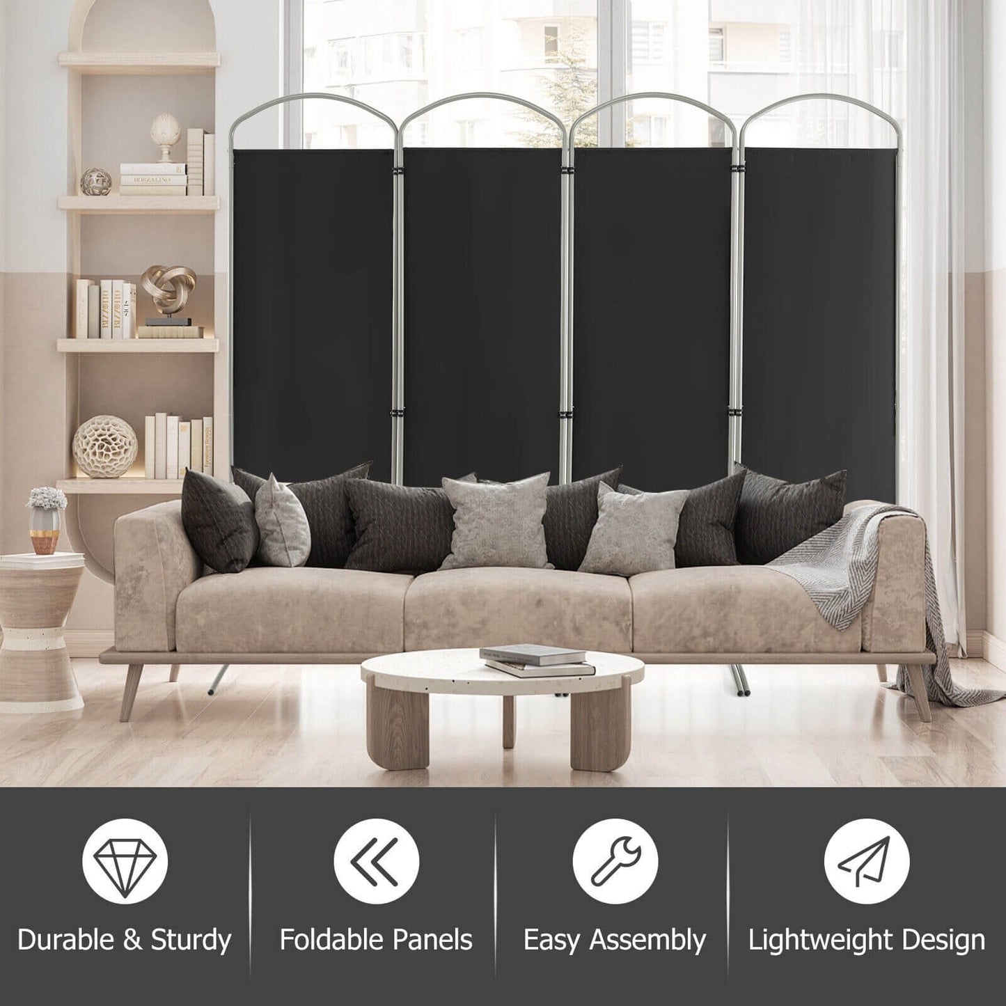 6.2Ft Folding 4-Panel Room Divider for Home Office Living Room, Black - Gallery Canada