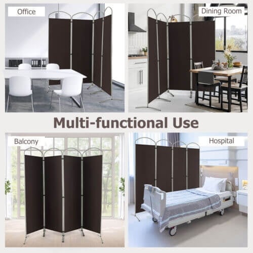 6.2Ft Folding 4-Panel Room Divider for Home Office Living Room , Brown - Gallery Canada