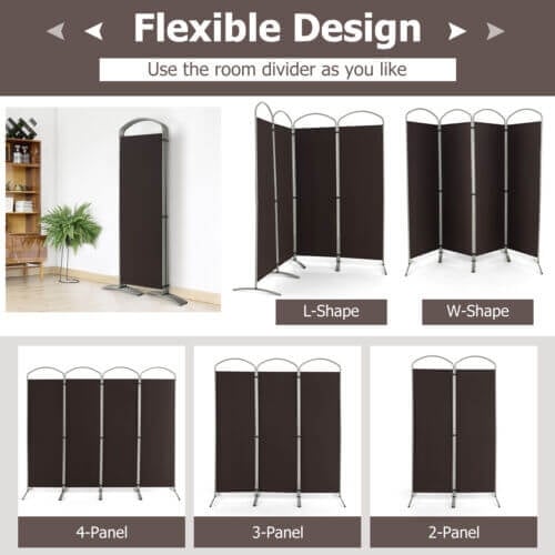 6.2Ft Folding 4-Panel Room Divider for Home Office Living Room , Brown - Gallery Canada