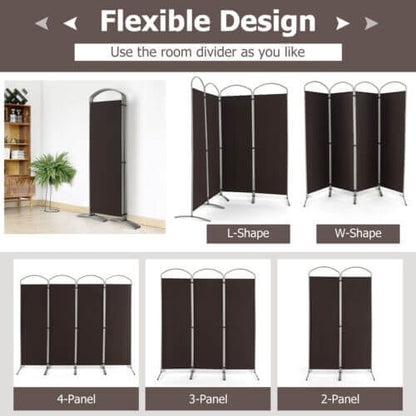 6.2Ft Folding 4-Panel Room Divider for Home Office Living Room , Brown Room Dividers   at Gallery Canada