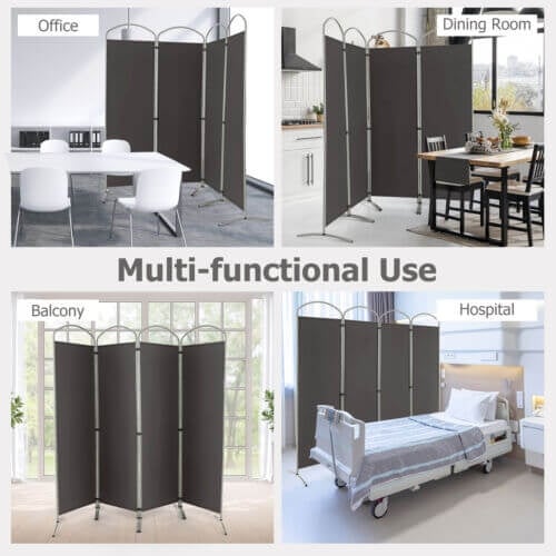 6.2Ft Folding 4-Panel Room Divider for Home Office Living Room , Gray Room Dividers   at Gallery Canada