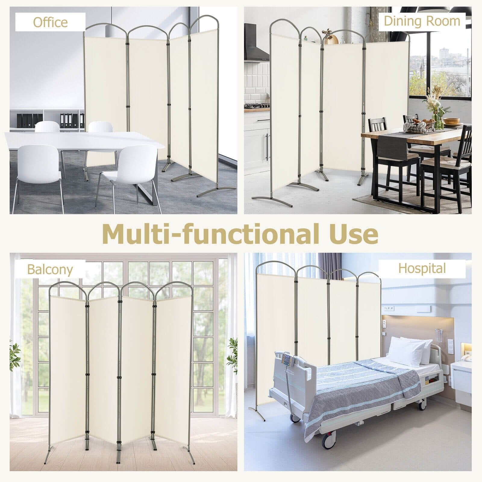 6.2Ft Folding 4-Panel Room Divider for Home Office Living Room , White Room Dividers   at Gallery Canada