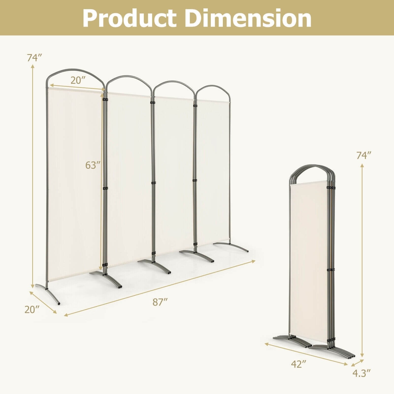 6.2Ft Folding 4-Panel Room Divider for Home Office Living Room , White Room Dividers   at Gallery Canada