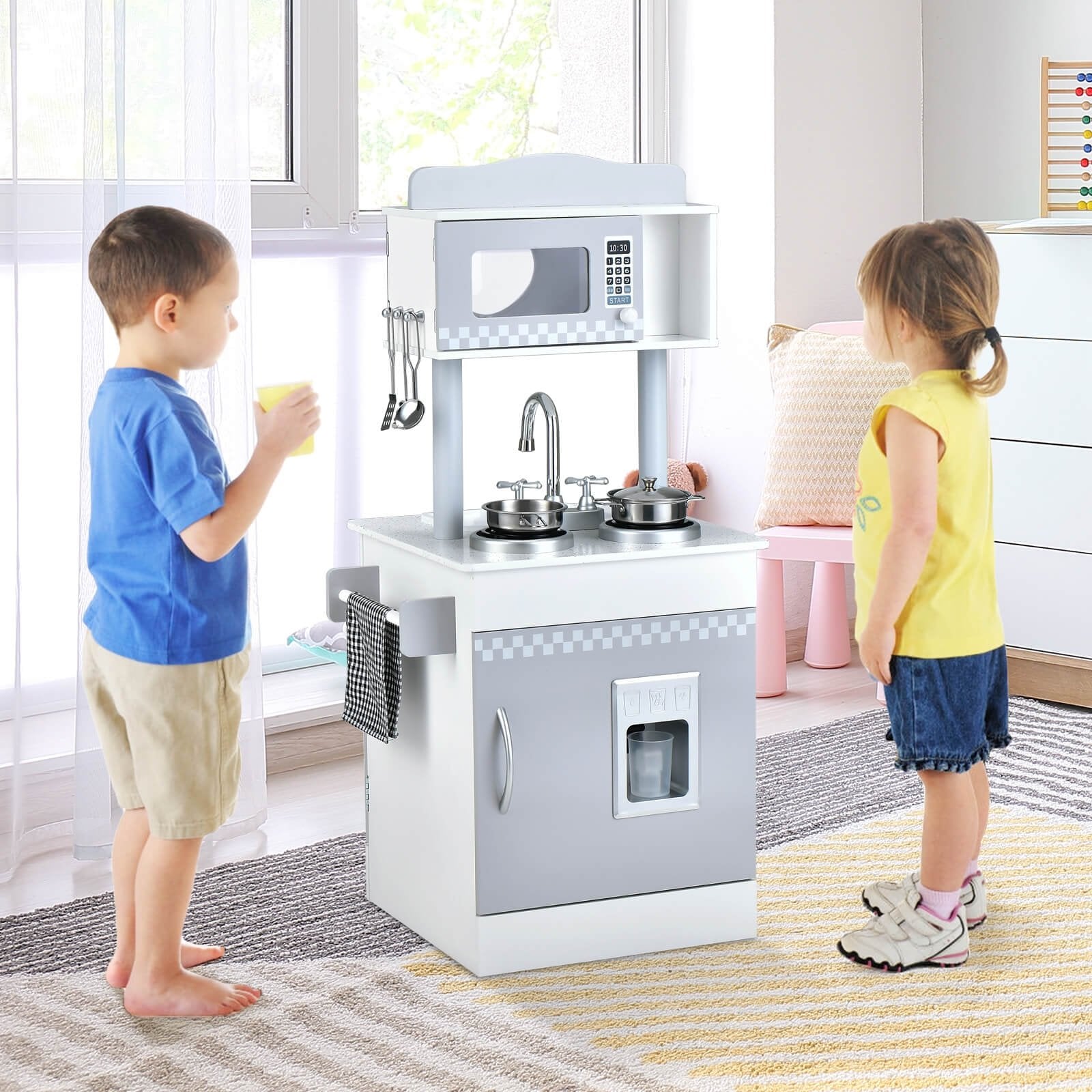 Chef Pretend Kitchen Playset with Cooking Oven and Sink for Toddlers, White Play Kitchen Sets   at Gallery Canada