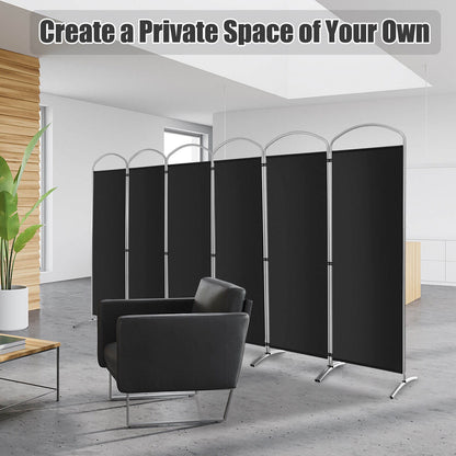 6 Feet 6-Panels Freestanding Folding Privacy Screen, Black Room Dividers   at Gallery Canada