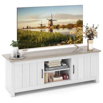 TV Stand with 2 Cabinets and Open Shelves for TVs up to 65 Inch, Natural - Gallery Canada