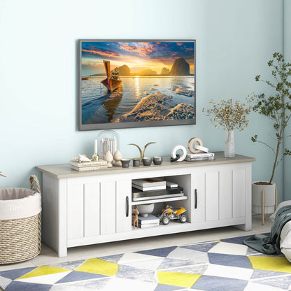 TV Stand with 2 Cabinets and Open Shelves for TVs up to 65 Inch, Natural - Gallery Canada