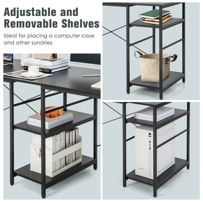 L Shaped Computer Desk with 4 Storage Shelves and Cable Holes, Black L-Shaped Desks   at Gallery Canada