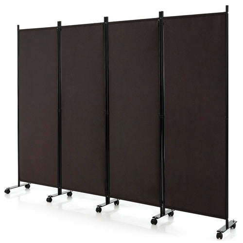 4-Panel Folding Room Divider 6 Feet Rolling Privacy Screen with Lockable Wheels, Brown