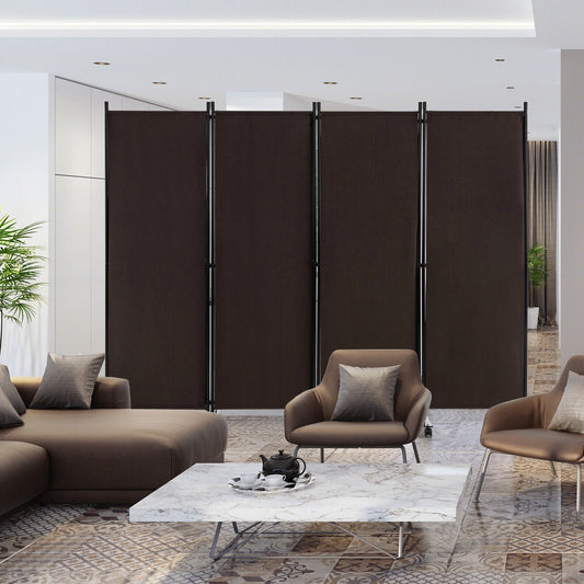 4-Panel Folding Room Divider 6 Feet Rolling Privacy Screen with Lockable Wheels, Brown Room Dividers Brown  at Gallery Canada