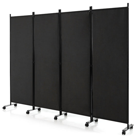 4-Panel Folding Room Divider 6 Feet Rolling Privacy Screen with Lockable Wheels, Black Room Dividers Black  at Gallery Canada