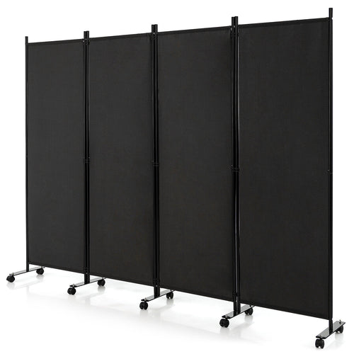 4-Panel Folding Room Divider 6 Feet Rolling Privacy Screen with Lockable Wheels, Black