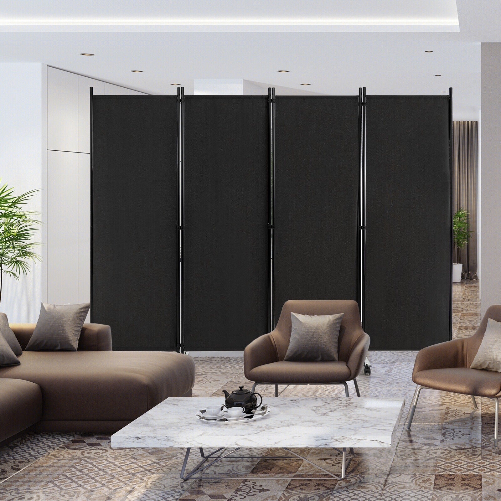 4-Panel Folding Room Divider 6 Feet Rolling Privacy Screen with Lockable Wheels, Black Room Dividers   at Gallery Canada