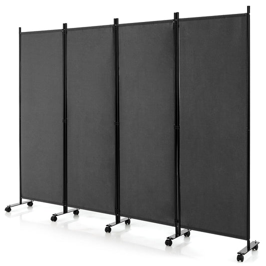 4-Panel Folding Room Divider 6 Feet Rolling Privacy Screen with Lockable Wheels, Gray - Gallery Canada