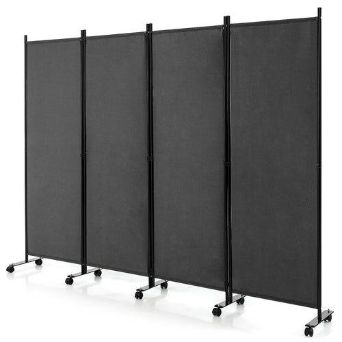 4-Panel Folding Room Divider 6 Feet Rolling Privacy Screen with Lockable Wheels, Gray