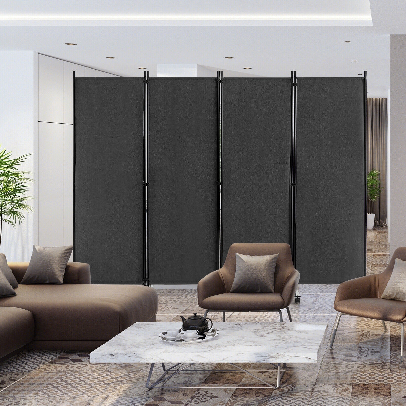 4-Panel Folding Room Divider 6 Feet Rolling Privacy Screen with Lockable Wheels, Gray Room Dividers   at Gallery Canada