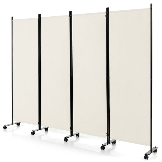4-Panel Folding Room Divider 6 Feet Rolling Privacy Screen with Lockable Wheels, White - Gallery Canada