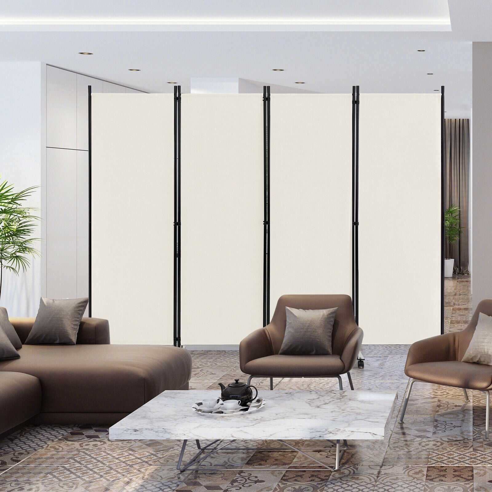 4-Panel Folding Room Divider 6 Feet Rolling Privacy Screen with Lockable Wheels, White Room Dividers   at Gallery Canada