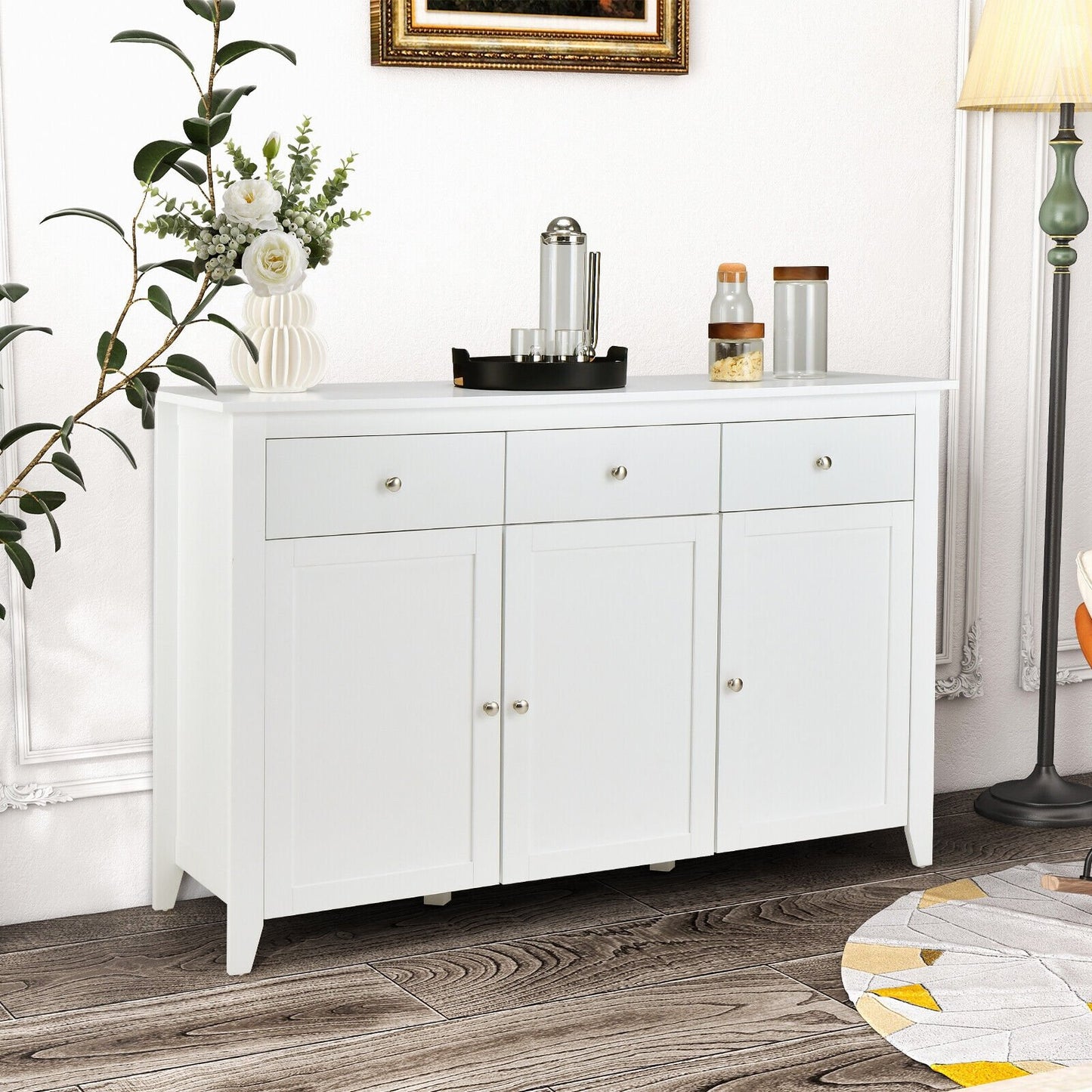 Kitchen Wooden Storage with 3 Drawers, White Sideboards Cabinets & Buffets   at Gallery Canada