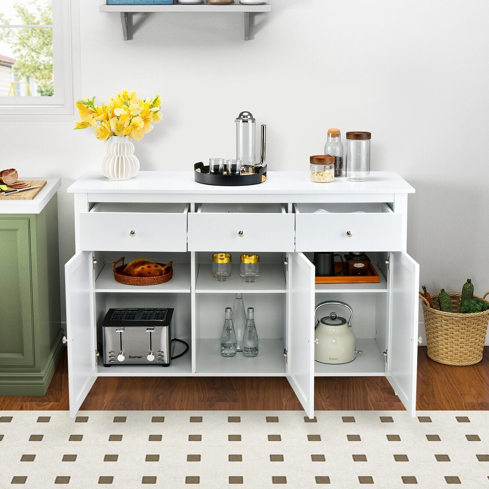 Kitchen Wooden Storage with 3 Drawers, White Sideboards Cabinets & Buffets   at Gallery Canada