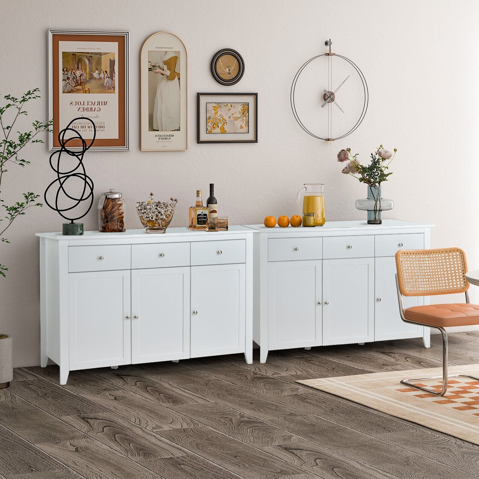 Kitchen Wooden Storage with 3 Drawers, White Sideboards Cabinets & Buffets   at Gallery Canada