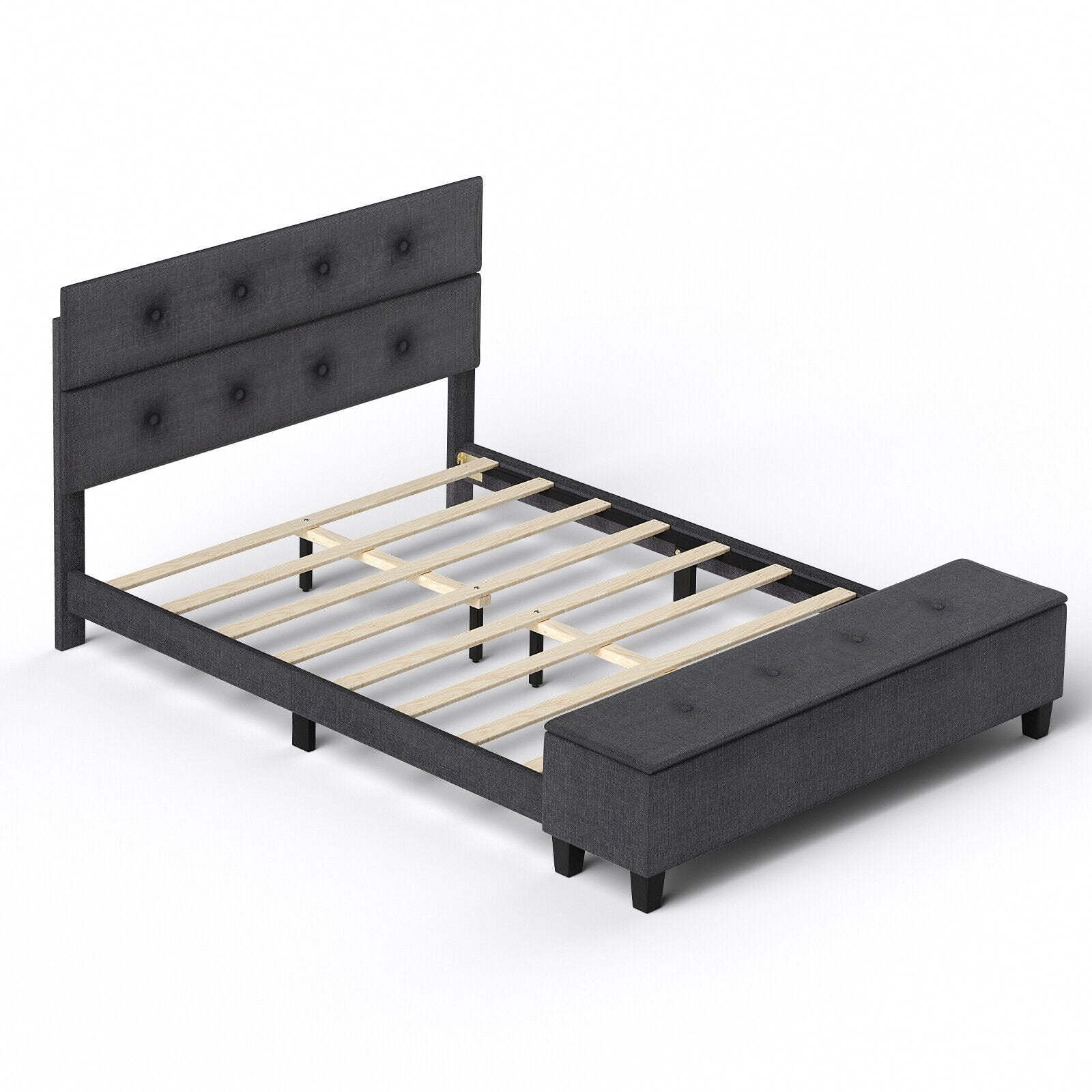 Full/Queen/Twin Upholstered Bed Frame with Ottoman Storage-Queen Size, Gray Simple Bed Frame   at Gallery Canada