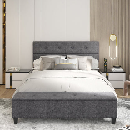 Full/Queen/Twin Upholstered Bed Frame with Ottoman Storage-Queen Size, Gray Simple Bed Frame   at Gallery Canada