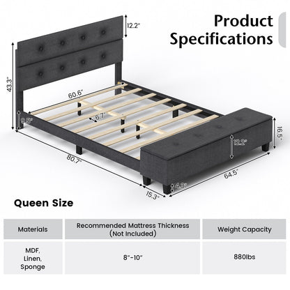 Full/Queen/Twin Upholstered Bed Frame with Ottoman Storage-Queen Size, Gray Simple Bed Frame   at Gallery Canada