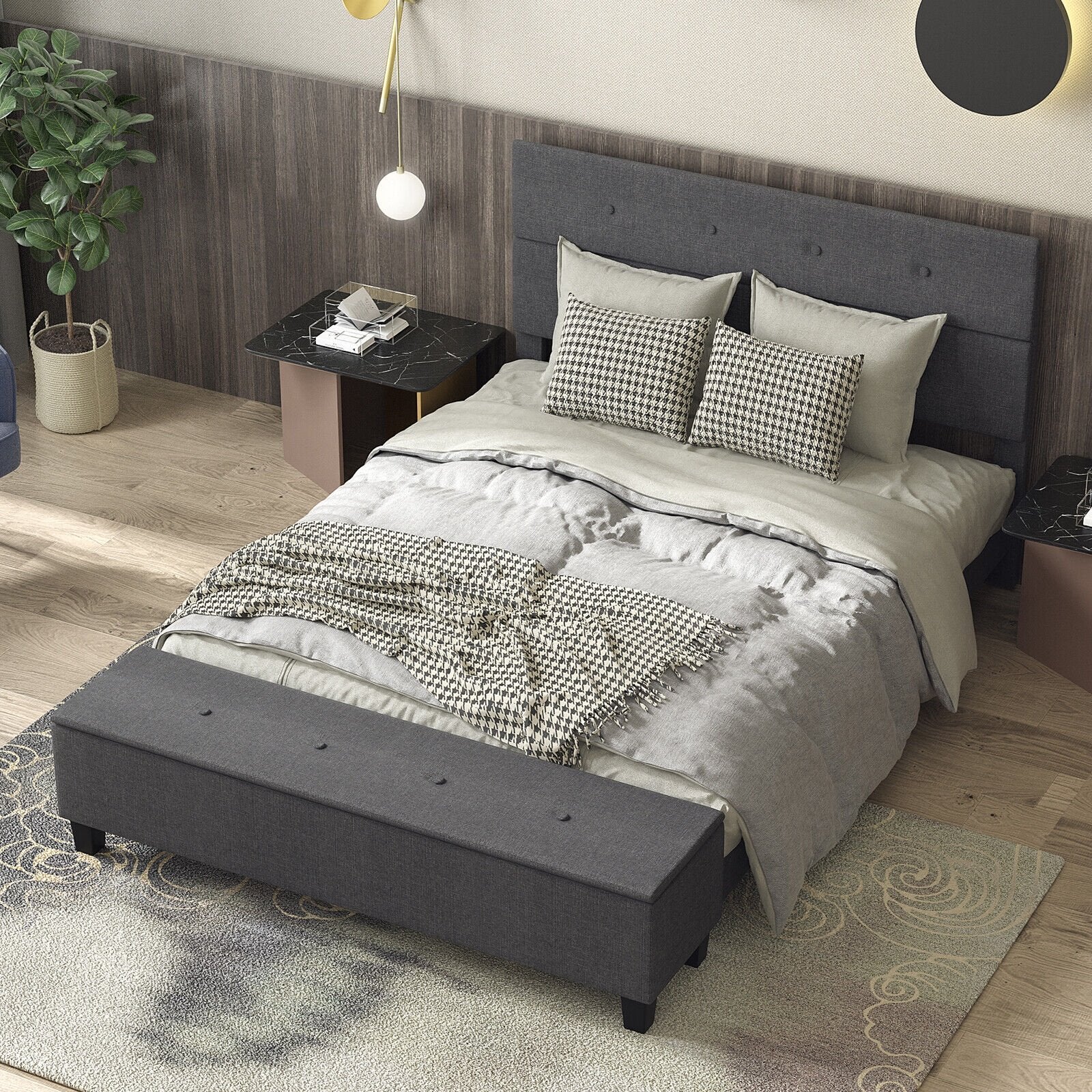 Full/Queen/Twin Upholstered Bed Frame with Ottoman Storage-Queen Size, Gray Simple Bed Frame   at Gallery Canada