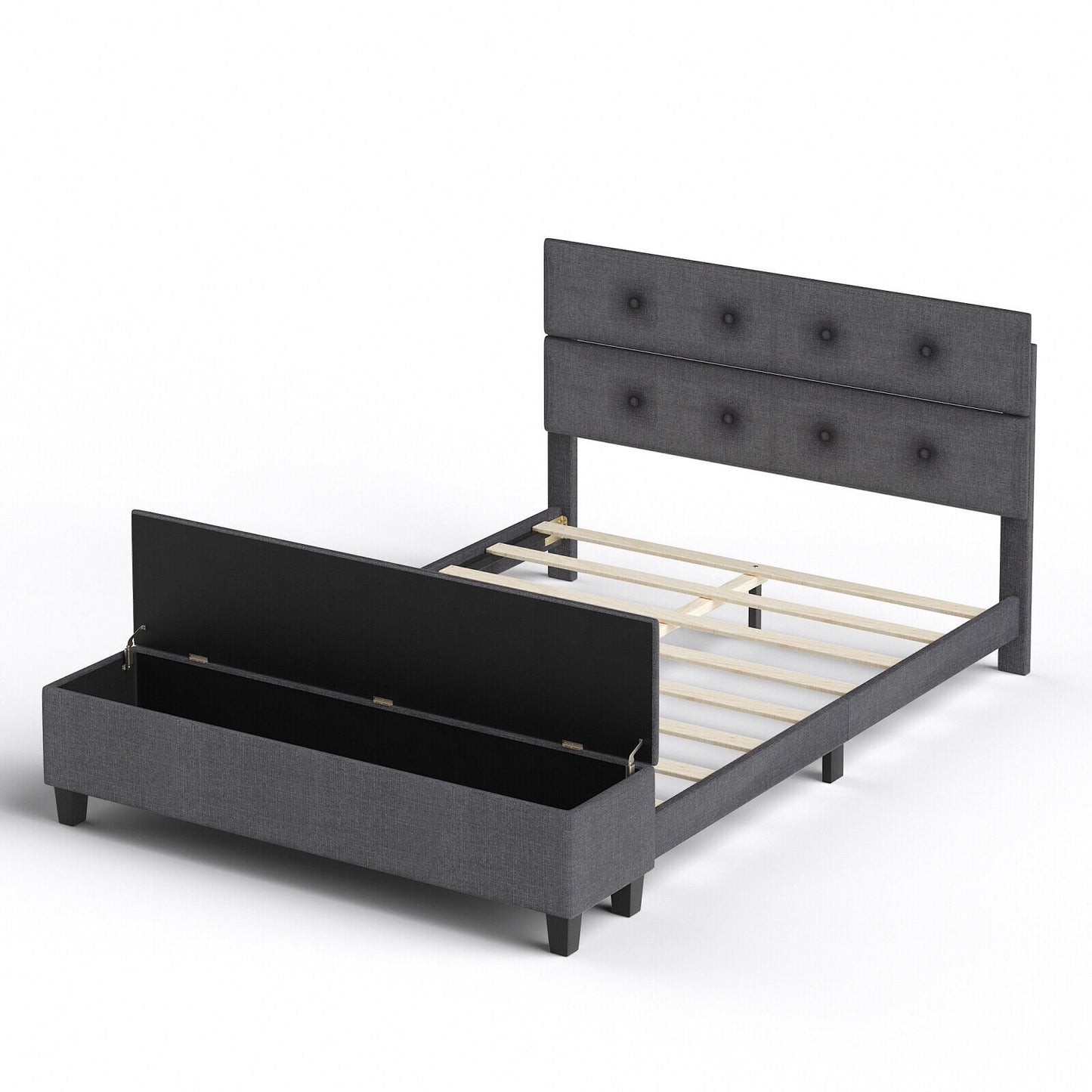 Full/Queen/Twin Upholstered Bed Frame with Ottoman Storage-Queen Size, Gray Simple Bed Frame   at Gallery Canada