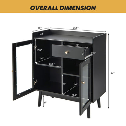 Kitchen Buffet Sideboard with 2 Tempered Glass Doors and Drawer, Black Sideboards Cabinets & Buffets   at Gallery Canada